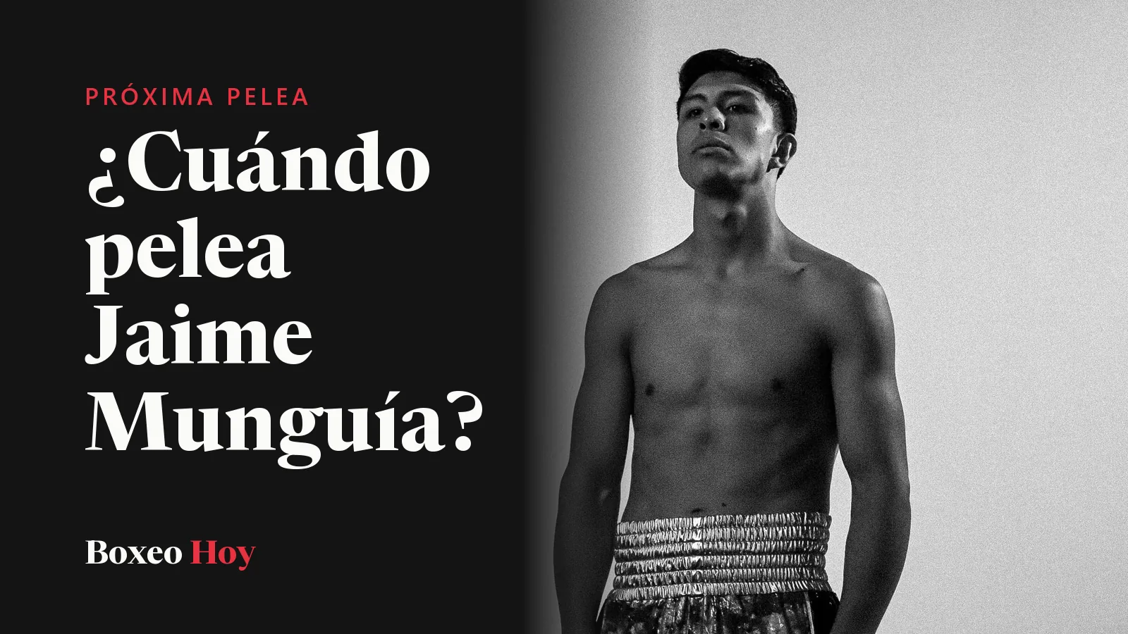Jaime Munguía con el torso descubierto y short de boxeo, en una foto en blanco y negro