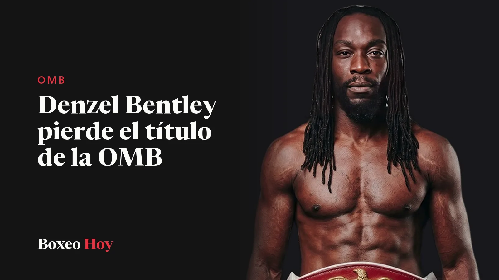 Denzel Bentley con el cinturón de campeón mundial mediano de la OMB